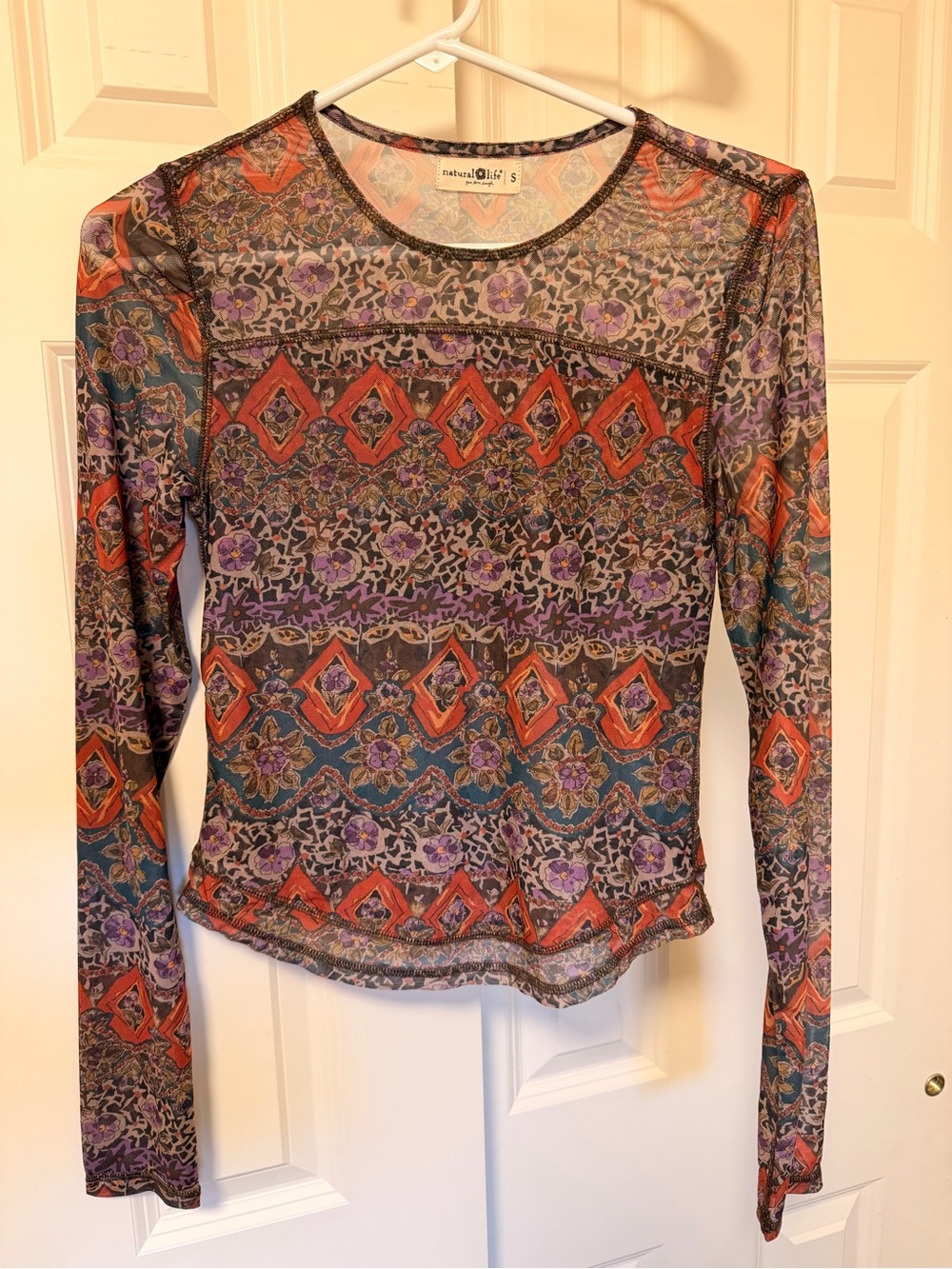 NATURAL LIFE Multi-Color Floral Geo Long-Sleeve Top (Sloane mesh top)
